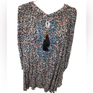 Mason & Belle Blouse Women Size 2X Black 3/4 Sleeve Floral Peasant Top NEW